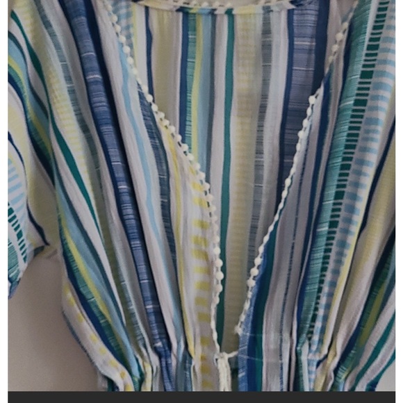 Striped Kimono Beach Cover Up “Front Tie” (New!) Blue, Black, Yellow, White - Picture 4 of 6